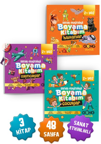 Çocuklar Için Sanat Etkinlikli 3'lü Boyama Kitabı Seti 2 Yaş ve Üzeri
