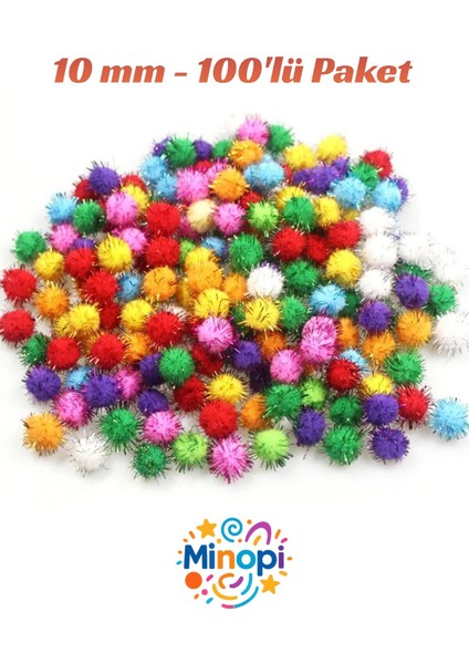 Renkli Simli Ponpon Peluş Top 100'LÜ Paket 10 mm Hobi Tasarım Anasınıfı Kreş Etkinlik Elişi