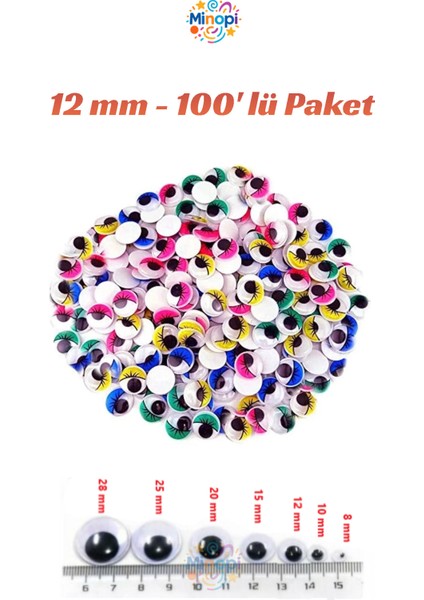 Oynar Göz Renkli 12 mm 100'LÜ Paket Oynayan Göz Hobi Tasarım Anasınıfı Kreş Etkinlik Elişi