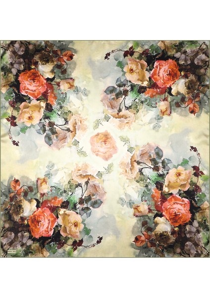 Yeşil Kamelya Desen Sura Ipek Eşarp modelleri