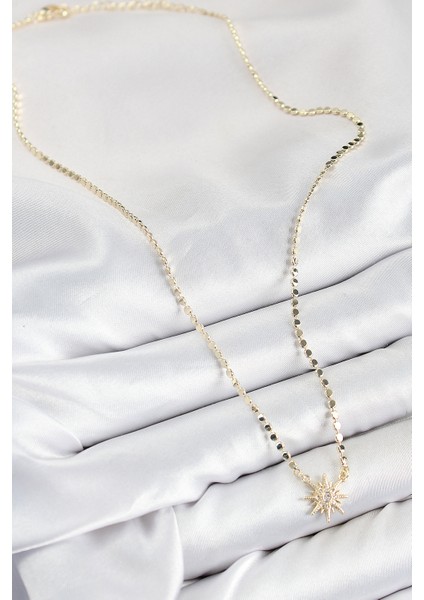 Pirinç Zirkon Taşlı Kutup Yıldızı Model Ezme Zincir Gold Renk Kadın Kolye - Lisinya fiyatları