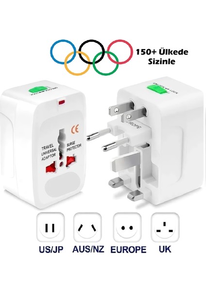 Evrensel Seyahat Adaptörü 150 Ülke Uyumlu Çoklu Fiş Dönüştürücü USB Cep Telefonu Tablet Laptop