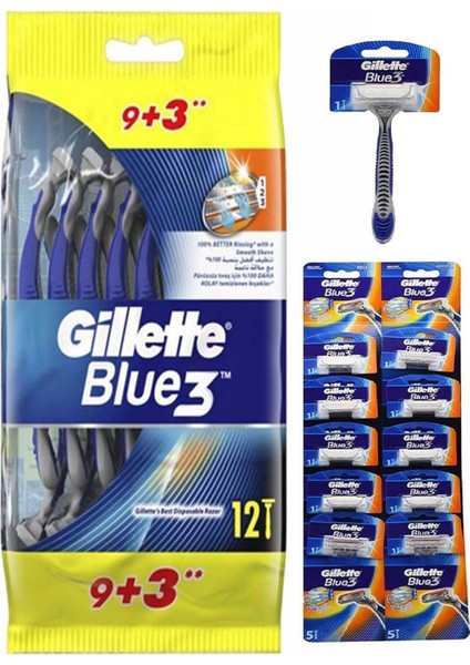 Blue3 Erkekler İçin Tek Kullanımlık Tıraş Bıçağı - 12'li Paket