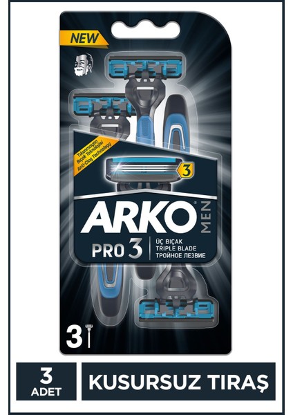 3 Bıçaklı Tıraş Bıçağı - Krom Kaplama, Oynar Başlık, 3'lü Paket, Ergonomik Tasarım, Uzun Ömürlü modelleri