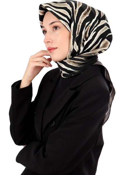 Taş Zebra Desen Twill Ipek Eşarp