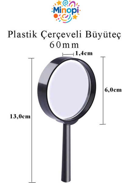 Plastik Çerçeve Saplı Büyüteç Mercek Deney Malzemesi - 60 mm