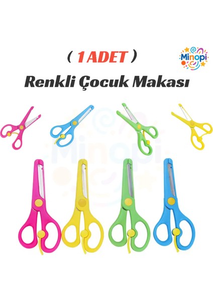1 Adet Renkli Çocuk Makası Yaylı Korumalı Makas Plastik Makas Küt Uçlu