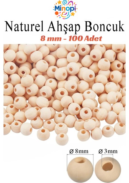 Natural Ahşap Boncuk 8 mm 100 Adet Tahta Boncuk El Işi Okul Öncesi Kreş Anasınıfı Proje Tasarım