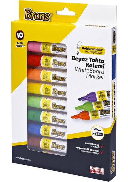 Tahta Kalemi Doldurulabilir Yerli Set 10'lu Beyaz Tahta Kalemi