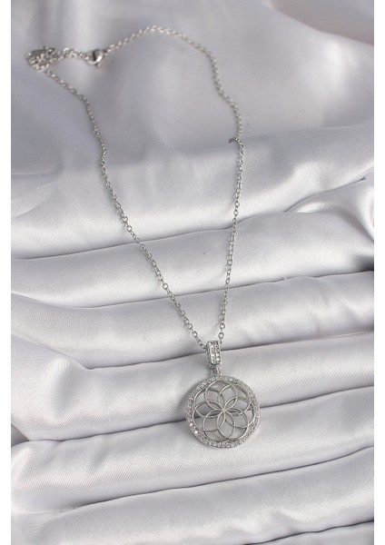 316L Çelik Gümüş Renk Zincir Zirkon Taşlı Lotus Model Kadın Kolye fiyatları