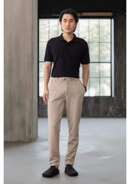 Akira Örme Pike Kumaş Beli Lastikli Fermuarlı Erkek Pantolon - Bej fırsatları