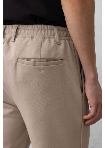 Akira Örme Pike Kumaş Beli Lastikli Fermuarlı Erkek Pantolon - Bej indirimleri