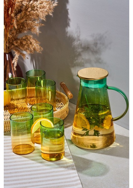 Savio Şeffaf Color 7 Parça Bardak ve Sürahi Set