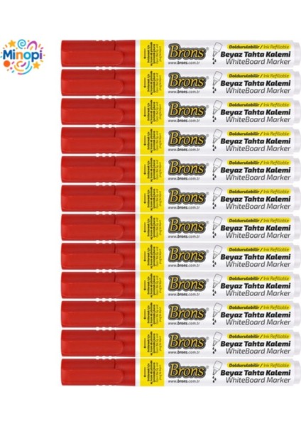 Kırmızı Tahta Kalemi 12'li Set Doldurulabilir Yerli Beyaz Tahta Kalemi