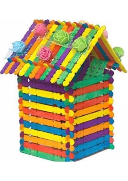 100 Paket Renkli Geçmeli Dil Çubuğu Paketi 50'li Tırtıklı Geçirmeli Eklemeli Dondurma Çubuğu modelleri