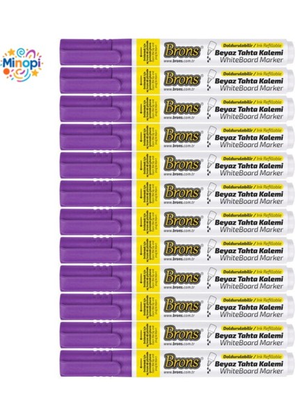 Mor Tahta Kalemi 12'li Set Doldurulabilir Yerli Beyaz Tahta Kalemi