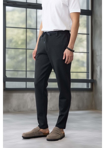 Akira Örme Pike Kumaş Beli Lastikli Fermuarlı Erkek Pantolon - Koyu Gri modelleri