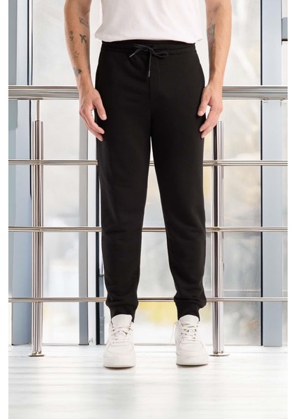 Spike Diagonal 3 Iplik Manşet Paça Erkek Pantolon Eşofman Altı -Siyah modelleri