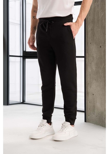 Spike Diagonal 3 Iplik Manşet Paça Erkek Pantolon Eşofman Altı -Siyah fırsatları