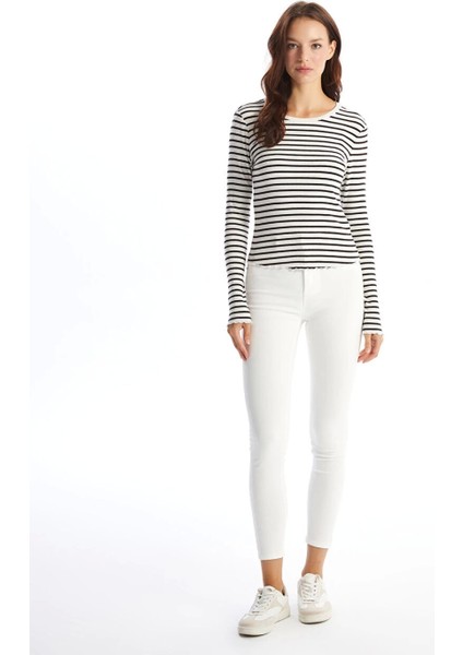 Lcw Vision Beyaz Bisiklet Yaka Çizgili Kadın Tişört fiyatları