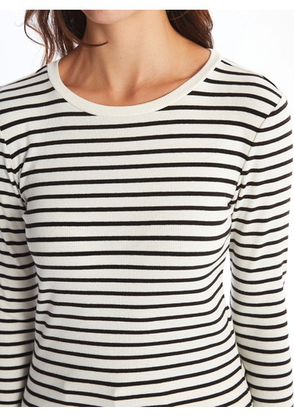 Lcw Vision Beyaz Bisiklet Yaka Çizgili Kadın Tişört modelleri