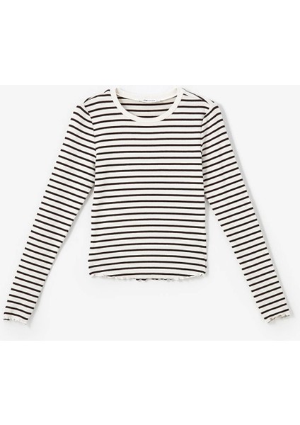 Lcw Vision Beyaz Bisiklet Yaka Çizgili Kadın Tişört indirimleri