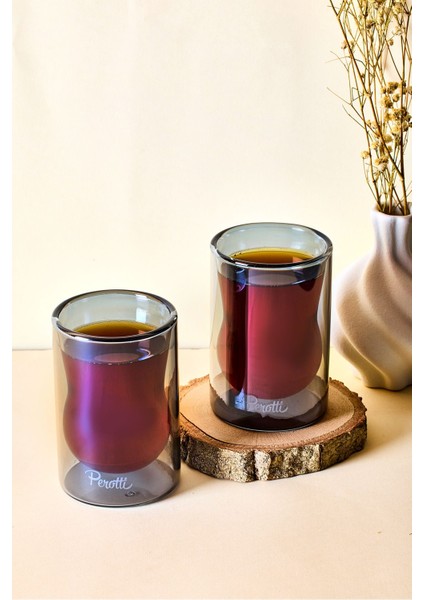 Füme 2'li Isıya Dayanıklı Çift Cidarlı Cam Çay Bardağı 140 ml