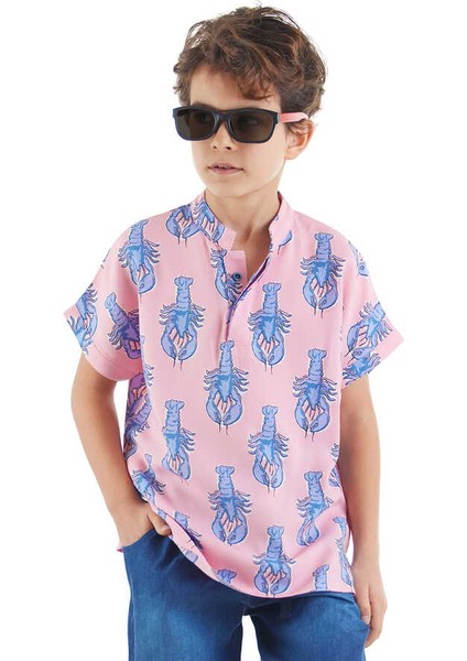 Istakoz Erkek Çocuk Pembe Kısa Kol Yazlık Gömlek