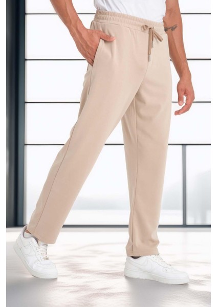 Scuba Modal Kumaş Relaxed Fit Erkek Eşofman Altı Pantolon - Bej