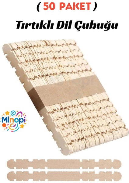 50 Paket Naturel Geçmeli Dil Çubuğu Paketi 50'li Tırtıklı Geçirmeli Eklemeli Dondurma Çubuğu
