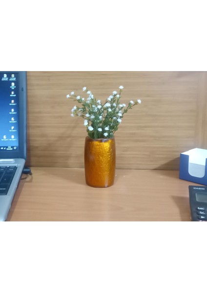 2 Adet Vazo Dahil,vazoda Çiçek,beyaz Yapay Çiçek,vazo Dekoratif Altın Renkli Poliresin 5X5X12CM modelleri