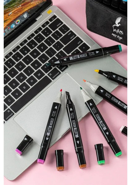 48 Adet Çift Taraflı Marker Keçeli Kalem Seti Çantalı modelleri