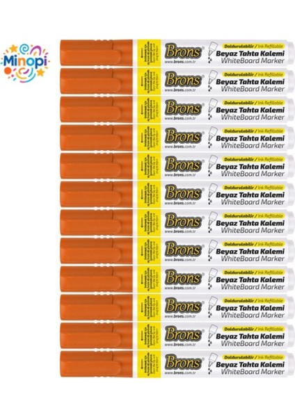 Turuncu Tahta Kalemi 12'li Set Doldurulabilir Yerli Beyaz Tahta Kalemi