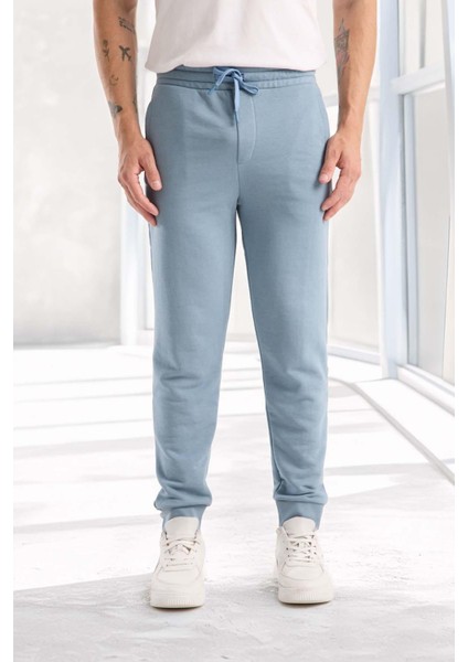 Spike Diagonal 3 Iplik Manşet Paça Erkek Pantolon Eşofman Altı - Soğuk Mavi