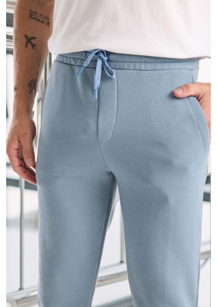 Spike Diagonal 3 Iplik Manşet Paça Erkek Pantolon Eşofman Altı - Soğuk Mavi