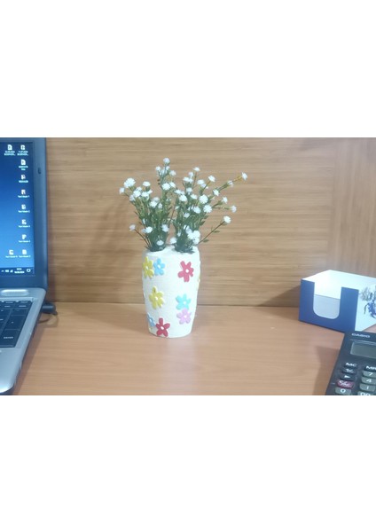 2 Adet Vazo Dahil,vazoda Çiçek,beyaz Yapay Çiçek,vazo Dekoratif Renkli Papatyalı Poliresin 5X5X16CM modelleri