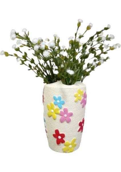 2 Adet Vazo Dahil,vazoda Çiçek,beyaz Yapay Çiçek,vazo Dekoratif Renkli Papatyalı Poliresin 5X5X16CM indirimleri