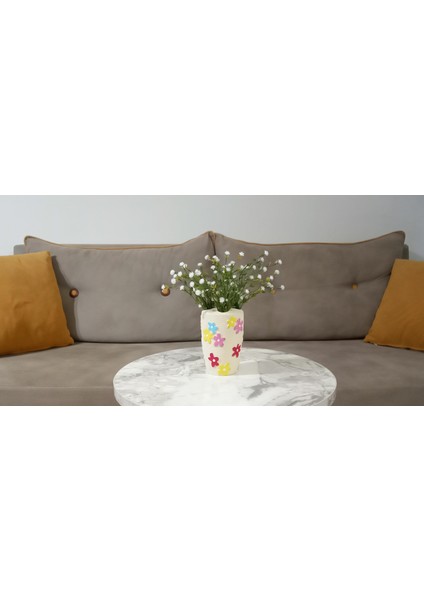2 Adet Vazo Dahil,vazoda Çiçek,beyaz Yapay Çiçek,vazo Dekoratif Renkli Papatyalı Poliresin 5X5X16CM