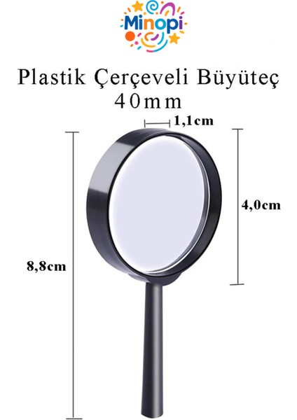 Plastik Çerçeve Saplı Büyüteç Mercek Deney Malzemesi - 40 mm