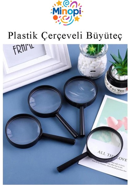 Plastik Çerçeve Saplı Büyüteç Mercek Deney Malzemesi - 40 mm modelleri
