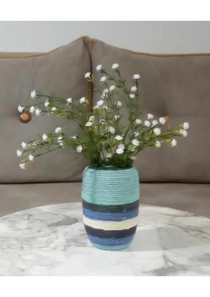 2 Adet Vazo Dahil,vazoda Çiçek,beyaz Yapay Çiçek,vazo Dekoratif Mavi Örgü Poliresin 7X7X16CM fiyatları