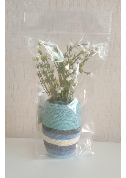 2 Adet Vazo Dahil,vazoda Çiçek,beyaz Yapay Çiçek,vazo Dekoratif Mavi Örgü Poliresin 7X7X16CM fırsatları