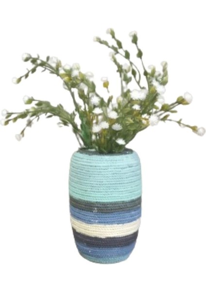 2 Adet Vazo Dahil,vazoda Çiçek,beyaz Yapay Çiçek,vazo Dekoratif Mavi Örgü Poliresin 7X7X16CM indirimleri