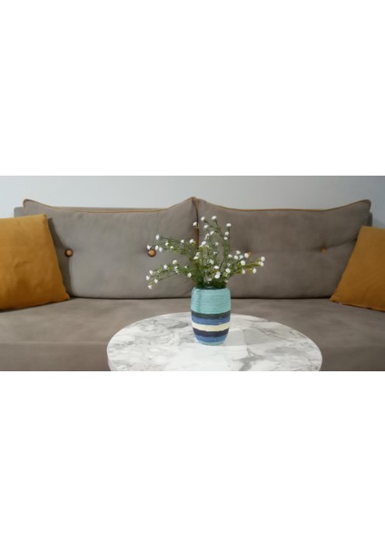 2 Adet Vazo Dahil,vazoda Çiçek,beyaz Yapay Çiçek,vazo Dekoratif Mavi Örgü Poliresin 7X7X16CM