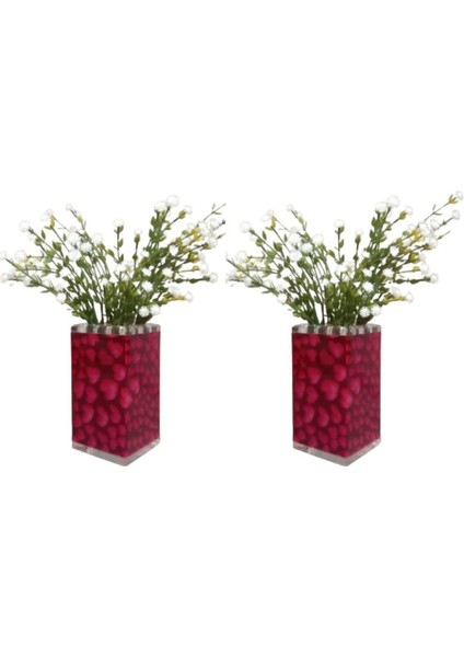 2 Adet Vazo Dahil,vazoda Çiçek,beyaz Yapay Çiçek,vazo Dekoratif Kalpli 7X7X17CM