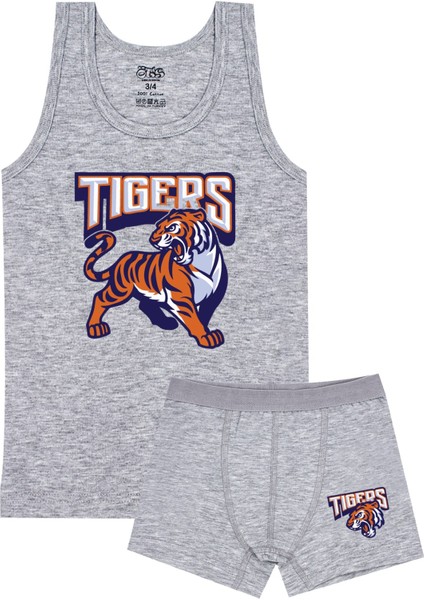 Erkek Çocuk Atlet Boxer Likralı Gri Tigers (%96 Pamuk - %4 Elastan)
