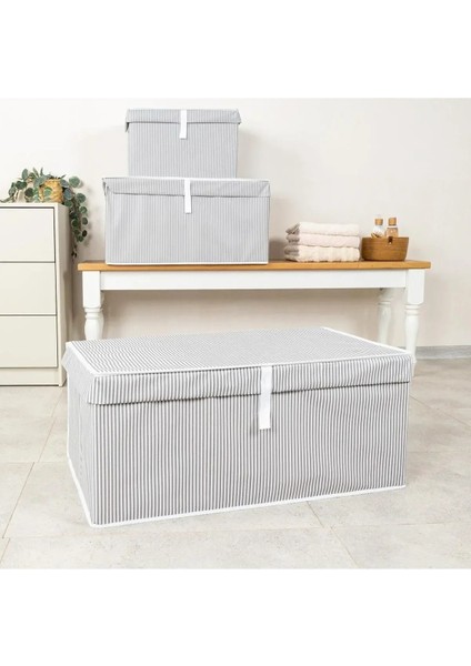Alas Çok Amaçlı Baza Kutusu Gri Çizgili Tekli 70X40X30 cm