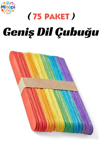 75 Paket Renkli Dil Çubuğu Paketi 50'li Abeslang Tahta Dil Çubuğu - Ağda Spatulası
