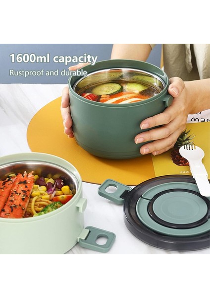 Çift Katlı Taşıma Kulplu Paslanmaz Çelik Yuvarlak Beslenme Kabı 1600 ml (T0135) Haki modelleri
