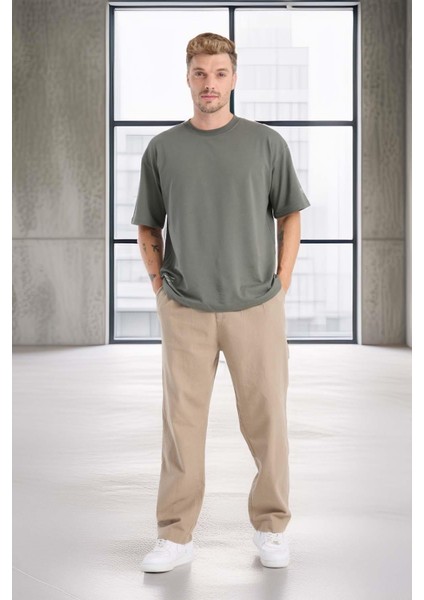 Bergman Keten Görünümlü Pamuklu Flamlı Rahat Kalıp Pileli Erkek Pantolon - Kum Beji fırsatları